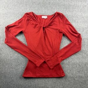 Orangekiss Long Sleeve Top Womens XS Red Twist‎ Neck Keyhole Solid Knit Slim Fit
